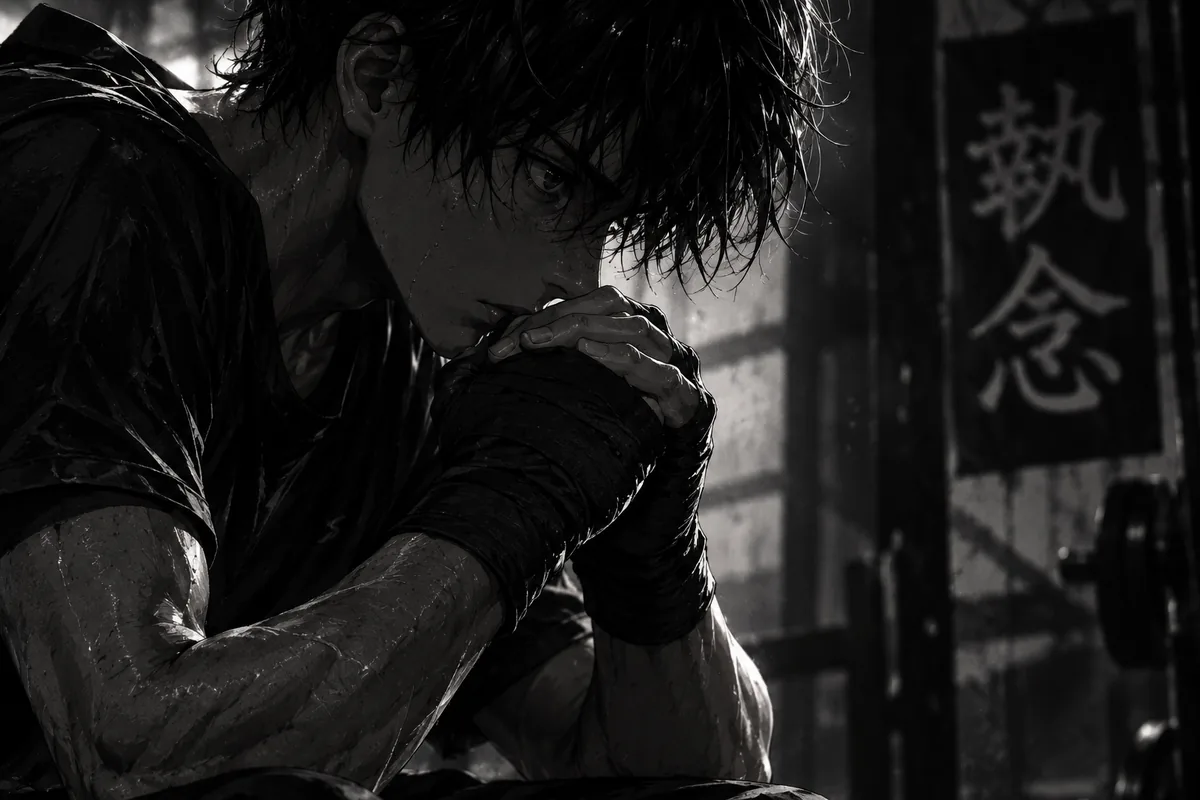 Original SHUNEN illustration, monochrome, athlete wrapping hands